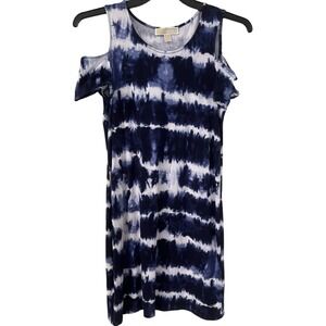 Michael Kors Womens Navy Blue Tie Dye Cold Shoulder Mini Dress Size Medium